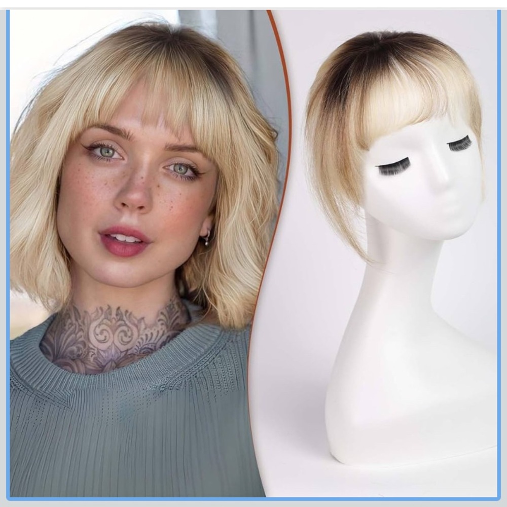 HAIRCUBE Bangs Clip in 100% Human Hair -Full Fringe w/Temples(Ombre T2-#6/#613)